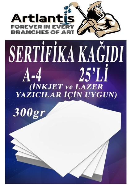 A4 Sertifika Kağıdı Kalın 25 Adet Gramajlı Fotokopi Kağıdı 300 gr Tüm Yazıcılara Uyumlu 21X29.7 cm Kalın Baskı Kağıdı