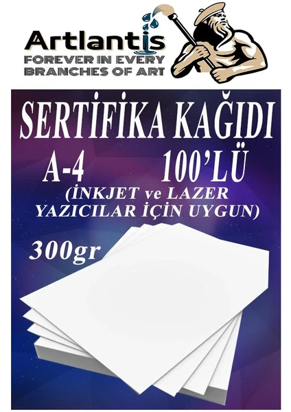 A4 Sertifika Kağıdı Kalın 100 Adet Gramajlı Fotokopi Kağıdı 300 gr Tüm Yazıcılara Uyumlu 21X29.7 cm Kalın Baskı Kağıdı