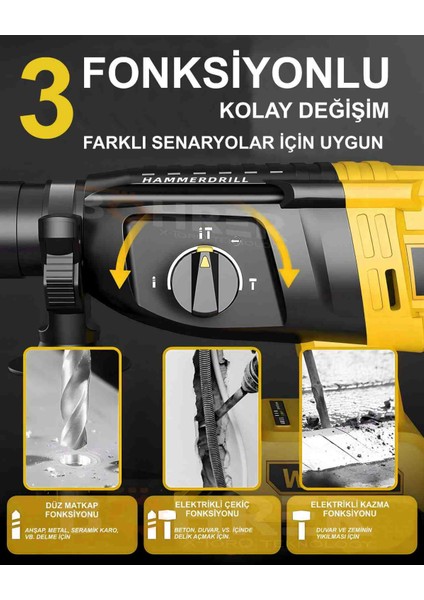 Çift Akülü V258 5000MAH Darbeli 3 Fonksiyon Kırıcı Delici Hilti Matkap , Çekiçli Darbeliı Matkap