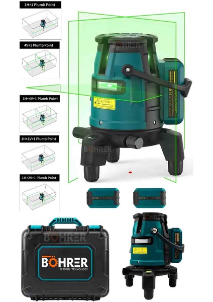Çok Hatlı Lazer Hizalama 4 Dikey 1 Yatay Çizgi 360 C Dönen Taban Şarj Edilebilir Batarya 30M Menzil