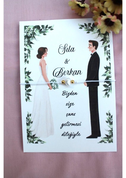 40 Adet Kişiye Özel Kartlı Şans Bilekliği - Kına Hediyesi - Kına Hatırası - Nikah Hatırası - Bride Hediye