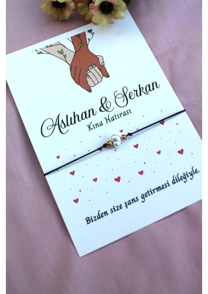 40 Adet Kişiye Özel Kartlı Şans Bilekliği - Kına Hediyesi - Kına Hatırası - Nikah Hatırası - Bride Hediye modelleri