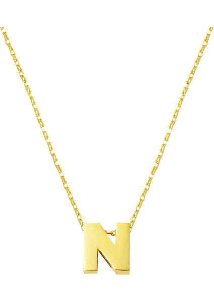 N Harfi Taşsız Minimal Harf Kolye 14 Ayar Altın