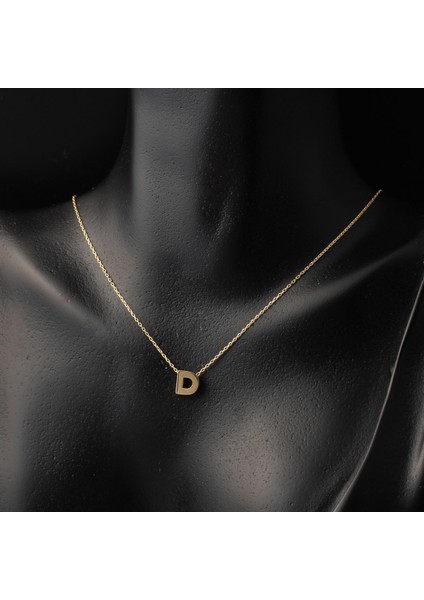 D Harfi 14 Ayar Altın Taşsız Minimal Harf Kolye