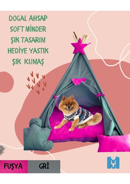 Mavi Vitrin Küçük Irk Köpek ve Kedi Çadırı Yıkanabilir Soft Yırtılmaz Kumaş Doğal Ahşap