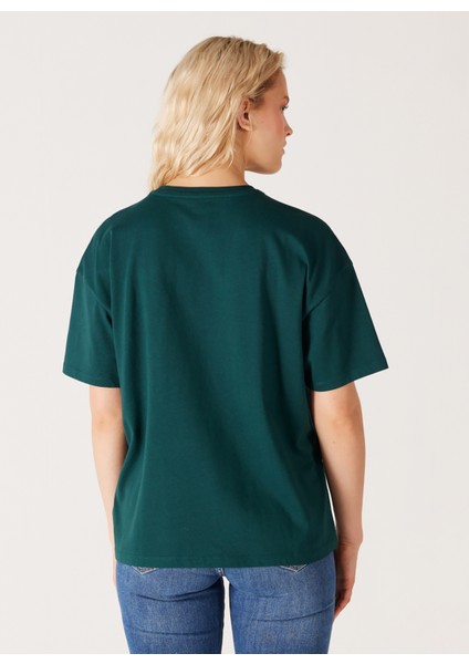 Bisiklet Yaka Koyu Yeşil Kadın T-Shirt W7R9EEG61-KOYU Yeşil indirimleri