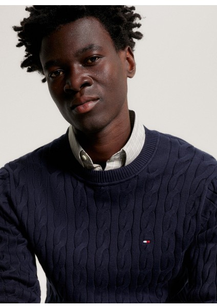 Bisiklet Yaka Slim Fit Mavi Erkek Kazak MW0MW33132DW5