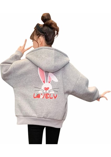 Özel Tasarım Kapüşonlu Tam Fermuarlı Lovely Sırt Baskılı 3 Iplik Tam Kışlık Kız Çocuk Sweatshırt