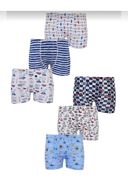 0254 Erkek Çocuk Desenli Boxer Şort 6 Adet