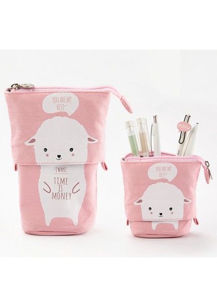 Standı Kalem Tutucu, Teleskopik Karikatür Sevimli Kedi Kalem Kutusu Kozmetik Dayanıklı Tuval Kırtasiye Makyaj Çantası Erkek Kız Öğrenciler ve Ofis Malzemeleri (Yurt Dışından)