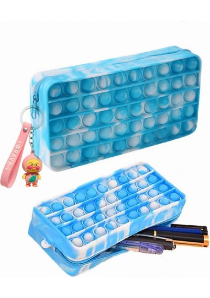 Kırtasiye Kalem Kutusu Taşıması Kolay Büyük Kapasiteli Yaratıcı Silikon Pop Kabarcık Fidget Oyun ve Kalem Makyaj Kalemi Depolama Kese, Mavi (Yurt Dışından)