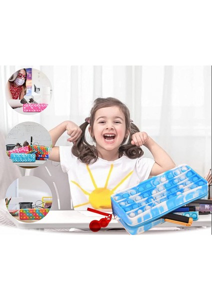 Kırtasiye Kalem Kutusu Taşıması Kolay Büyük Kapasiteli Yaratıcı Silikon Pop Kabarcık Fidget Oyun ve Kalem Makyaj Kalemi Depolama Kese, Mavi (Yurt Dışından) modelleri