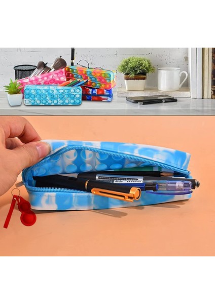 Kırtasiye Kalem Kutusu Taşıması Kolay Büyük Kapasiteli Yaratıcı Silikon Pop Kabarcık Fidget Oyun ve Kalem Makyaj Kalemi Depolama Kese, Mavi (Yurt Dışından) fırsatları