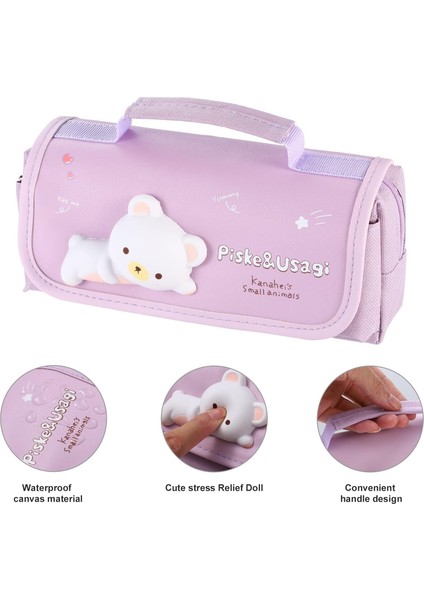 Sevimli Kalem Kutusu Büyük Kalem Kılıfı Saplı ve Stres Giderici Bebek Kız Çocuklar Için Taşınabilir Büyük Kawaii Kalem Kutusu Organizatör Okul Için Mor (Yurt Dışından) fiyatları