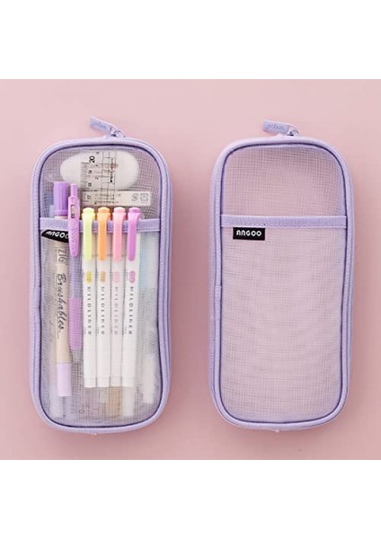 Izgara Örgü Kalem Çantası Temizle Basit Kırtasiye Organizatör Yetişkinler Için Çok Renkli Kalem Işaretleyici Kese Ofis Iş Noel Tatili Yeni Yıl Hediye Kozmetik Kese Makyaj Çantası (Mor) (Yurt Dışından)