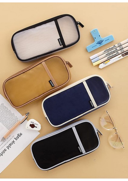 Izgara Örgü Kalem Çantası Temizle Basit Kırtasiye Organizatör Yetişkinler Için Çok Renkli Kalem Işaretleyici Kese Ofis Iş Noel Tatili Yeni Yıl Hediye Kozmetik Kese Makyaj Çantası (Mor) (Yurt Dışından) modelleri