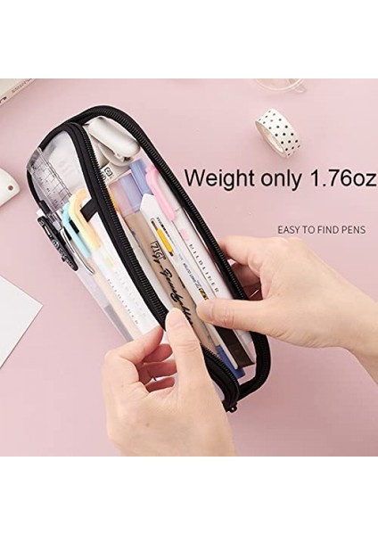 Izgara Örgü Kalem Çantası Temizle Basit Kırtasiye Organizatör Yetişkinler Için Çok Renkli Kalem Işaretleyici Kese Ofis Iş Noel Tatili Yeni Yıl Hediye Kozmetik Kese Makyaj Çantası (Mor) (Yurt Dışından) fırsatları