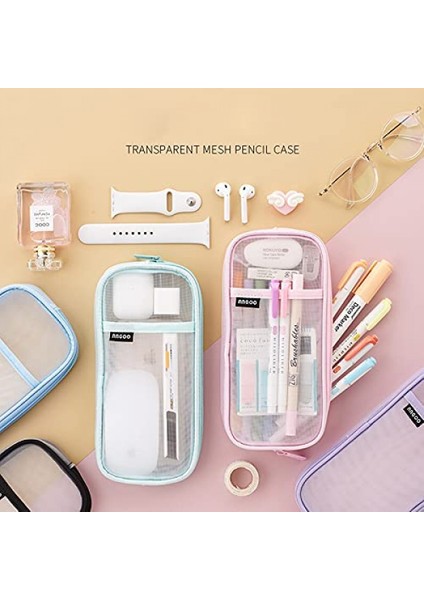 Izgara Örgü Kalem Çantası Temizle Basit Kırtasiye Organizatör Yetişkinler Için Çok Renkli Kalem Işaretleyici Kese Ofis Iş Noel Tatili Yeni Yıl Hediye Kozmetik Kese Makyaj Çantası (Mor) (Yurt Dışından) indirimleri