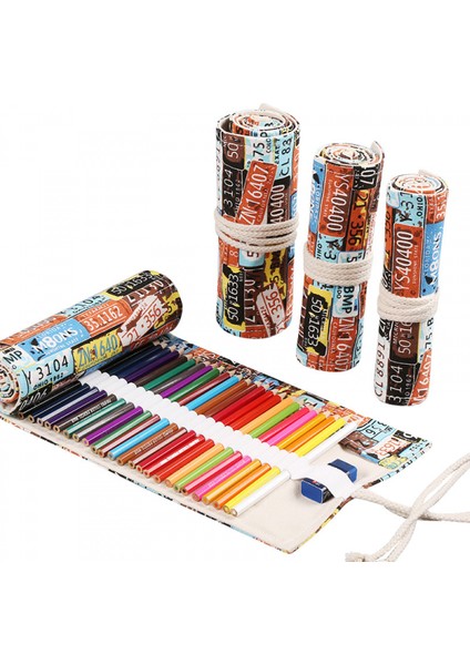 El Yapımı Tuval Kalem Perdesi 72 Delikli Büyük Kapasiteli Kalem Kutusu Erkek ve Kız Için Renkli Kurşun Kroki Kırtasiye Kutusu (Yurt Dışından)