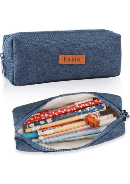 Pamuk Keten Kalem Kutusu Öğrenci Kırtasiye Kese Çanta Ofis Depolama Organizatör Para Kese Kozmetik Çantası (Kot Mavisi) (Yurt Dışından)