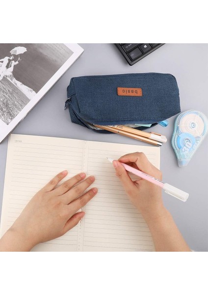 Pamuk Keten Kalem Kutusu Öğrenci Kırtasiye Kese Çanta Ofis Depolama Organizatör Para Kese Kozmetik Çantası (Kot Mavisi) (Yurt Dışından) fiyatları