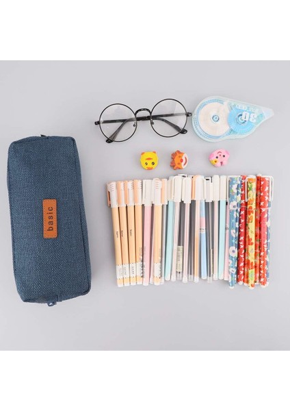 Pamuk Keten Kalem Kutusu Öğrenci Kırtasiye Kese Çanta Ofis Depolama Organizatör Para Kese Kozmetik Çantası (Kot Mavisi) (Yurt Dışından) fırsatları