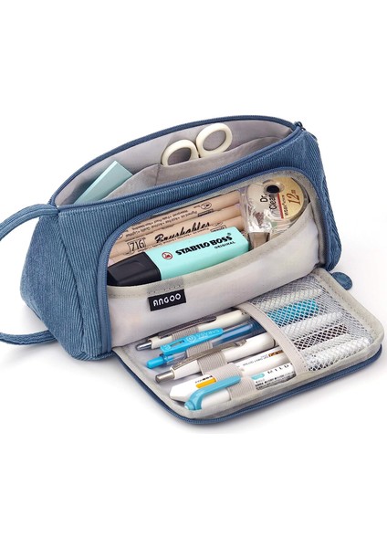 Büyük Kapasiteli Kalem Kutusu Tuval Yüksek Depolama Kılıfı Marker Kalem Kutusu Basit Kırtasiye Çantası Gençler Kızlar Için Okul Koleji Ofis Organizatör Öğrenci-Mavi (Yurt Dışından)