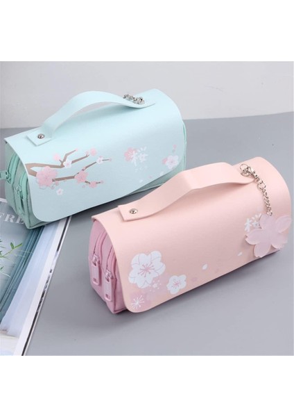 Kawaii Kiraz Çiçeği Kalem Çantası Pembe Tatlı Kalem Kutusu Büyük Kapasiteli Kırtasiye Kılıfı Okul Malzemeleri Makyaj Çantası (Yeşil) (Yurt Dışından) modelleri