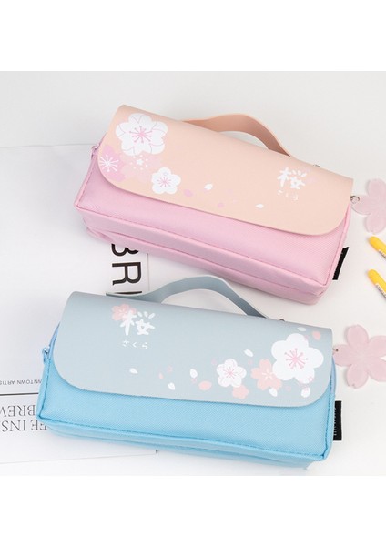 Kawaii Kiraz Çiçeği Kalem Çantası Pembe Tatlı Kalem Kutusu Büyük Kapasiteli Kırtasiye Kılıfı Okul Malzemeleri Makyaj Çantası (Yeşil) (Yurt Dışından) fırsatları