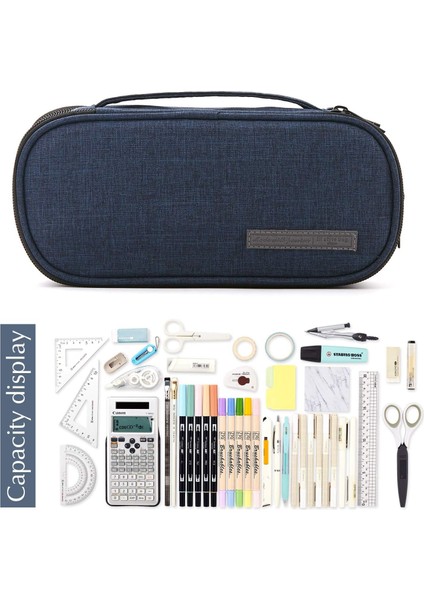 Kalem Kutusu Büyük Kapasiteli El 3 Bölmeli Kalem Kılıfı Yetişkin Öğrenciler Için Taşınabilir Büyük Depolama Kanvas Kalem Çantası Iş Ofisi (Mavi) (Yurt Dışından) fiyatları
