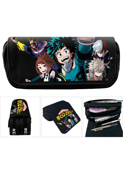 My Hero Academia Tuval Büyük Kapasiteli Çift Katmanlı Kalem Çantası Anime Kırtasiye Kutusu Öğrenci Kırtasiye Kalem Çantası (Yurt Dışından)