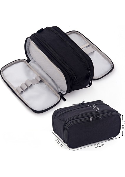 Büyük Kapasiteli Kalem Kutusu ve Çok Alanlı Öğrenci Kalem Kutusu Ofis Malzemeleri Saklama Çantası (Siyah) (Yurt Dışından)