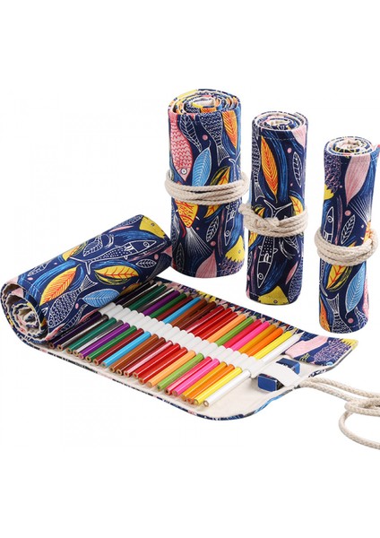 El Yapımı Tuval Kalem Perdesi 72 Delikli Büyük Kapasiteli Kalem Kutusu Erkek ve Kız Için Renkli Kurşun Kroki Kırtasiye Kutusu (Yurt Dışından)