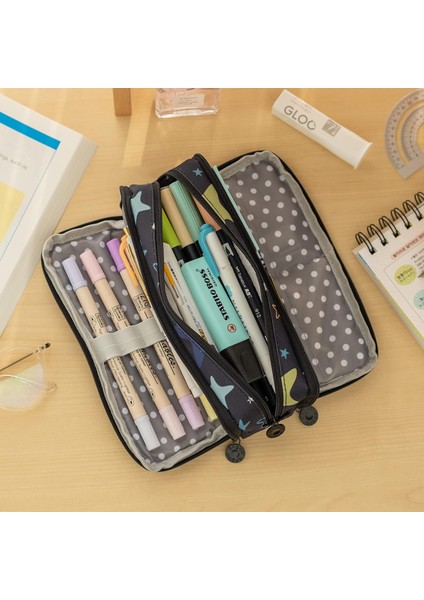 Büyük Kalem Kutusu Büyük Kapasiteli 3 Bölmeli Genç Erkek Kız Okul Öğrencileri Için Tuval Kalem Çantası (Yıldızlı Gökyüzü) (Yurt Dışından) fiyatları