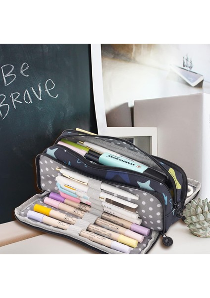 Büyük Kalem Kutusu Büyük Kapasiteli 3 Bölmeli Genç Erkek Kız Okul Öğrencileri Için Tuval Kalem Çantası (Yıldızlı Gökyüzü) (Yurt Dışından) modelleri