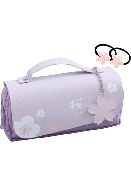 Kiraz Çiçeği Kalem Çantası Pembe Tatlı Kalem Kutusu Büyük Kapasiteli Kırtasiye Çantası Okul Malzemeleri Makyaj Çantası (Mor) (Yurt Dışından)
