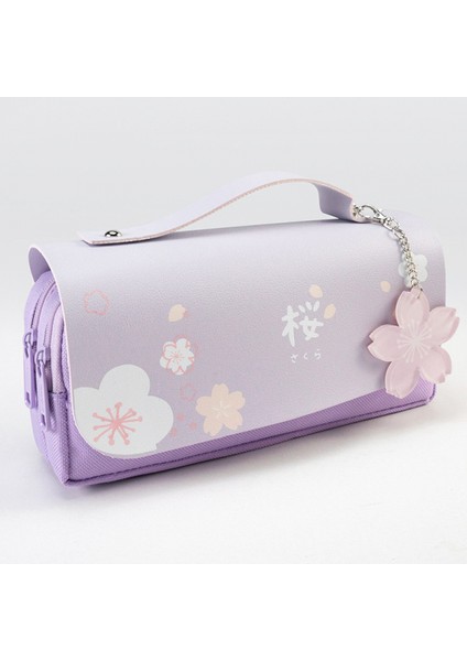 Kiraz Çiçeği Kalem Çantası Pembe Tatlı Kalem Kutusu Büyük Kapasiteli Kırtasiye Çantası Okul Malzemeleri Makyaj Çantası (Mor) (Yurt Dışından) modelleri