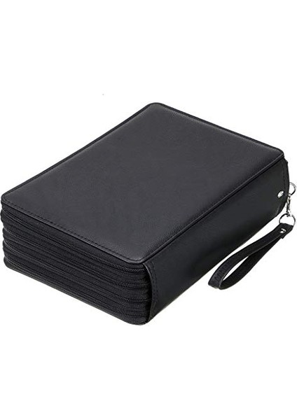 200 Yuvalı Renkli Kalem Düzenleyici - Çıkarma Saplı Deluxe Pu Deri Kalem Kutusu Tutucu Askı Renkli Kalemler Için Büyük Kalem Kutusu Suluboya Kalemleri (Siyah) (Yurt Dışından)