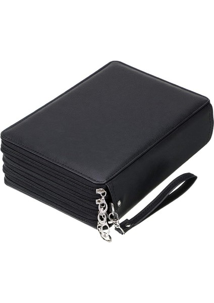 200 Yuvalı Renkli Kalem Düzenleyici - Çıkarma Saplı Deluxe Pu Deri Kalem Kutusu Tutucu Askı Renkli Kalemler Için Büyük Kalem Kutusu Suluboya Kalemleri (Siyah) (Yurt Dışından)