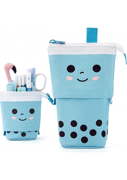 Sevimli Kalem Kutusu Ayakta Kalem Tutucu Teleskopik Makyaj Çantası Pop Up Kozmetik Çantası Kırtasiye Ofis Organizatör Kutusu Kız Öğrenciler Kadınlar Için (Mavi) (Yurt Dışından)