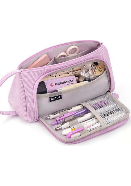 Büyük Kapasiteli Kalem Kutusu Tuval Yüksek Büyük Depolama Kılıfı Işaretleyici Kalem Kutusu Basit Kırtasiye Çantası Okul Koleji Organizatör Öğrenci Için-Açık Mor (Yurt Dışından)