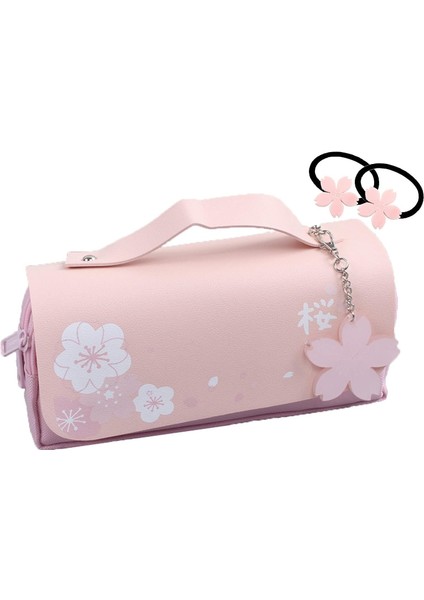 Kiraz Çiçeği Kalem Çantası Pembe Tatlı Kalem Kutusu Büyük Kapasiteli Kırtasiye Kılıfı Okul Malzemeleri Makyaj Çantası (Pembe) (Yurt Dışından)