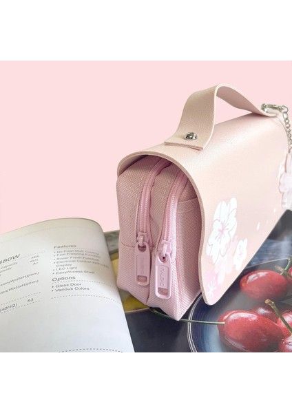 Kiraz Çiçeği Kalem Çantası Pembe Tatlı Kalem Kutusu Büyük Kapasiteli Kırtasiye Kılıfı Okul Malzemeleri Makyaj Çantası (Pembe) (Yurt Dışından) fırsatları