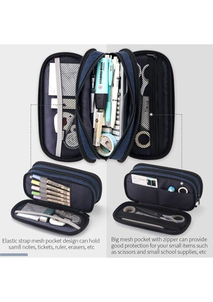 Kalem Kutusu Büyük Kapasiteli El 3 Bölmeli Kalem Kılıfı Yetişkin Öğrenciler Için Taşınabilir Büyük Depolama Kanvas Kalem Çantası Iş Ofisi (Mavi) (Yurt Dışından) modelleri