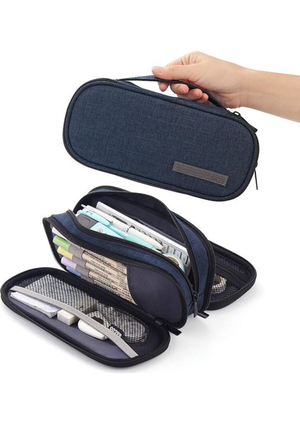 Kalem Kutusu Büyük Kapasiteli El 3 Bölmeli Kalem Kılıfı Yetişkin Öğrenciler Için Taşınabilir Büyük Depolama Kanvas Kalem Çantası Iş Ofisi (Mavi) (Yurt Dışından) indirimleri