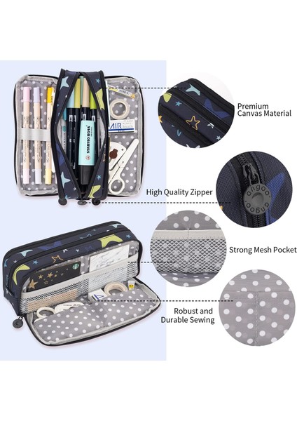 Büyük Kalem Kutusu Büyük Kapasiteli 3 Bölmeli Genç Erkek Kız Okul Öğrencileri Için Tuval Kalem Çantası (Yıldızlı Gökyüzü) (Yurt Dışından) indirimleri