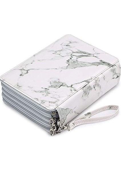 200 Yuvalı Renkli Kalem Düzenleyici - Çıkarma Saplı Deluxe Pu Deri Kalem Kutusu Tutucu Askı Kalem Kutusu Renkli Kalemler Için Büyük Suluboya Kalemleri Beyaz Mermer (Yurt Dışından)