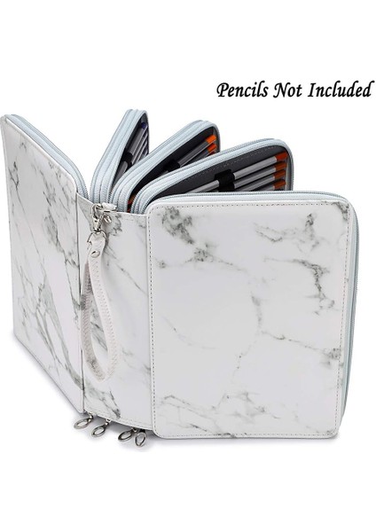 200 Yuvalı Renkli Kalem Düzenleyici - Çıkarma Saplı Deluxe Pu Deri Kalem Kutusu Tutucu Askı Kalem Kutusu Renkli Kalemler Için Büyük Suluboya Kalemleri Beyaz Mermer (Yurt Dışından)