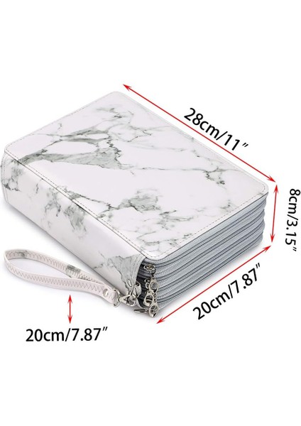 200 Yuvalı Renkli Kalem Düzenleyici - Çıkarma Saplı Deluxe Pu Deri Kalem Kutusu Tutucu Askı Kalem Kutusu Renkli Kalemler Için Büyük Suluboya Kalemleri Beyaz Mermer (Yurt Dışından)