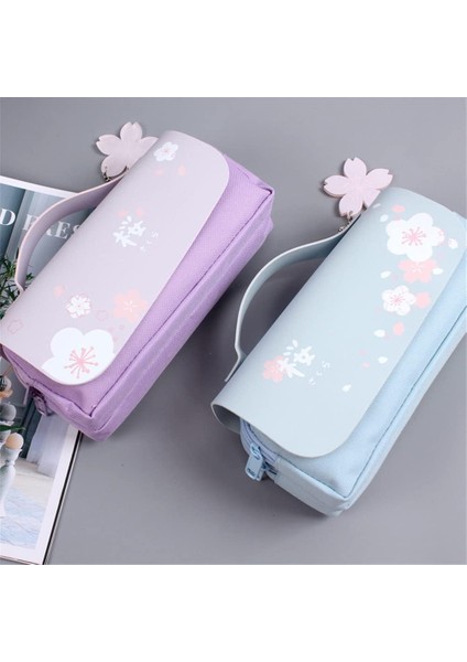 Kiraz Çiçeği Kalem Çantası Pembe Tatlı Kalem Kutusu Büyük Kapasiteli Kırtasiye Çantası Okul Malzemeleri Makyaj Çantası (Mor) (Yurt Dışından) fırsatları